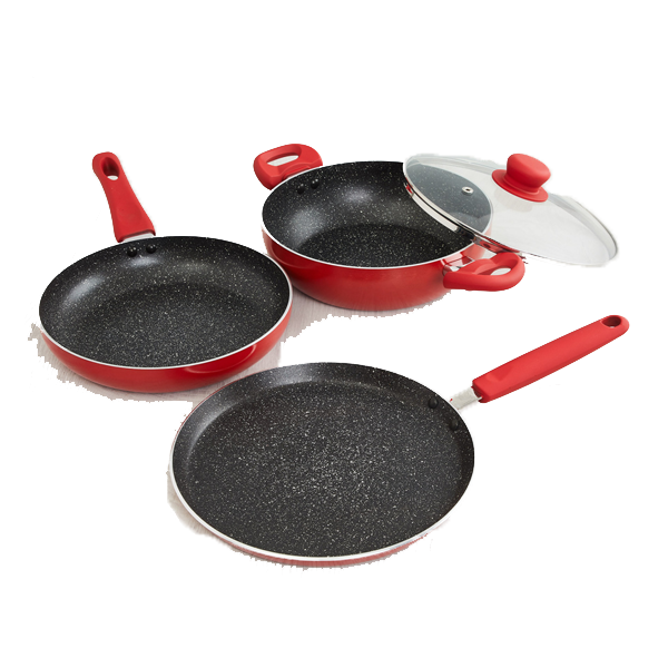 Prestige Aluminum Omega Cookware Set, 3-Piece, 1.5 Liters, Red (3PCSNSCHERYMARBLEBYK)