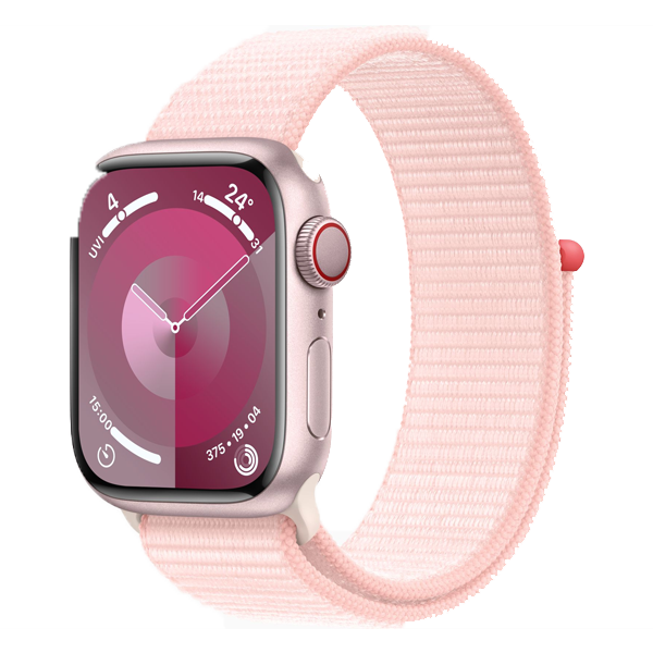 Apple Watch Series 9 (41mm, GPS) Pink Aluminium Case with Light Pink Sport Loop (IWS9GPS41MMPIALMR953)