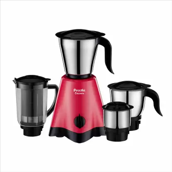 Preethi Crown Plus MG-258 600 Juicer Mixer Grinder (4 Jars, Red/Black) (CROWNPLUS600W)