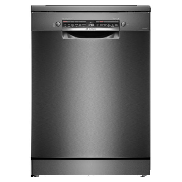 BOSCH Series 6 Free Standing Dishwasher with 60 cm Brushed Black Steel Anti-Fingerprint (No Pre-rinse Required, SMS6HMC00I)