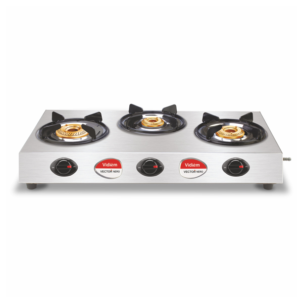 Vidiem Vector Nero 3B SS Stainless Steel Gas Stove (VIDIEMVECTORNERO3B)