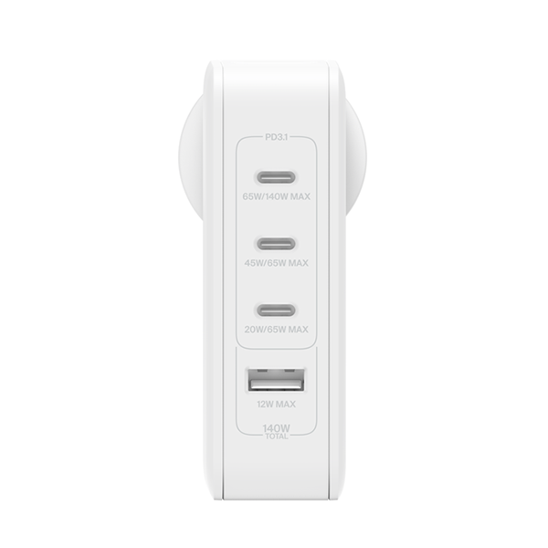 Belkin 140W GaN 4-Port (3X USB-C and 1x USB-A) PD 3.1 Fast Wall Charger, Compact Size (BELWA140W4PORUSBCGAN)