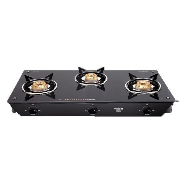 Vidiem Veer 3 Burner Glass Top Gas Stove (VIDIEMVEER3B)