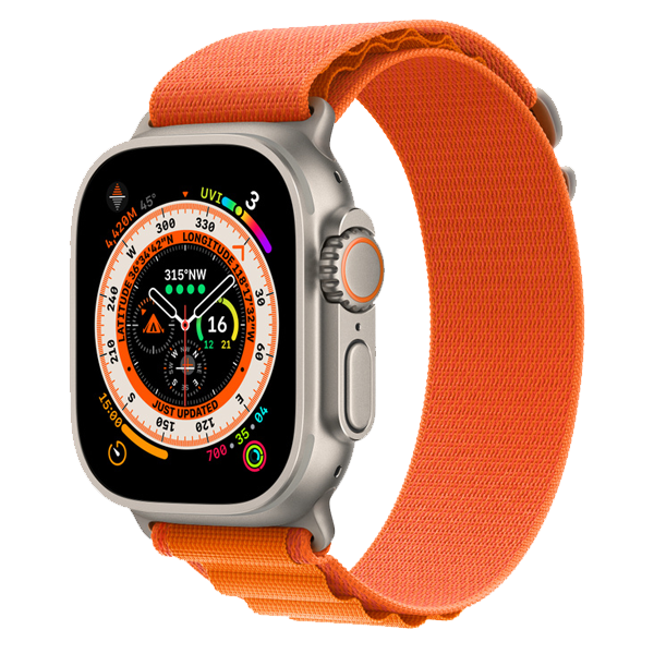 Apple Watch Ultra 49 mm Titanium Case with Large Orange Alpine Loop (GPS + Cellular)  (IWULTRAGPSCEL49MMTOR)