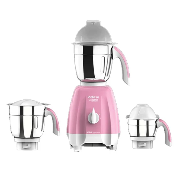 Vidiem Vision 750 Mixer Grinder (3 Jars, White, Pink) (VIDIEMVISION750W)