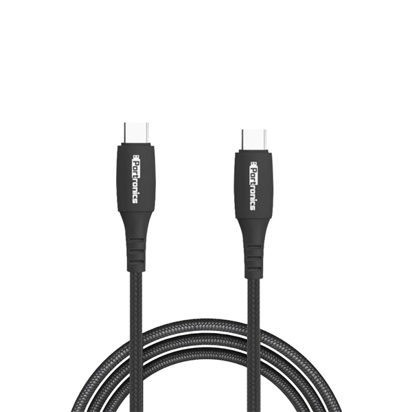 Portronics POR-1173 Konnect A Type-C to Type-C Cable 1 m USB Type C Cable  (Compatible with Compatible with All USB Type C Supported Devices, Black, One Cable) (PORTCCKTPOR1173)