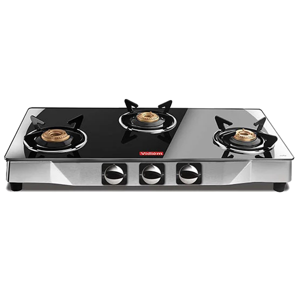 Vidiem Edge 3 Burner Glass Manual Gas Stove  (3 Burners) (VIDIEMEDGESHINE3B)