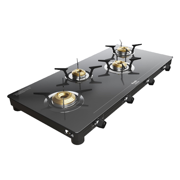 Preethi Luxe Max 4 Burner Glass Top Gas Stove (With Jumbo Burner, Black, LUXEMAX4B)