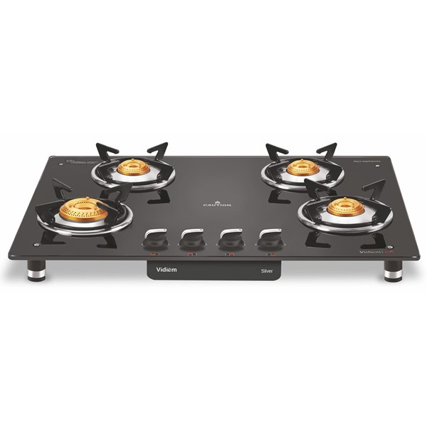 Vidiem AIR SILVER 4 Burner Frameless Gas Stove (Black with Silver), Glass, Manual  (VIDIEMAIRSILVER4BAI)