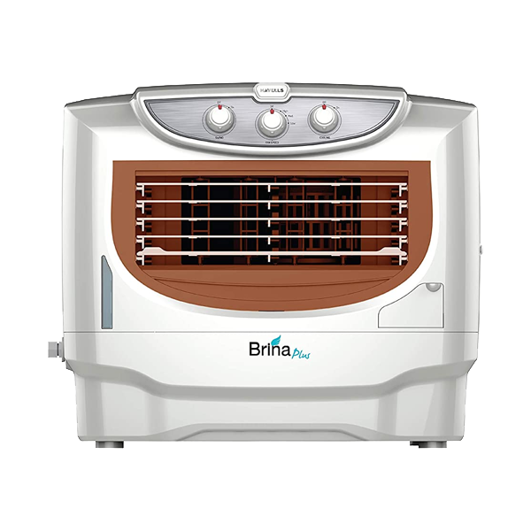 Havells Brina Plus 50 Litres Window Air Cooler with Ice Chamber, Dust Free and Insect Free (White, Brown) (50LBRINAPLUSWC)