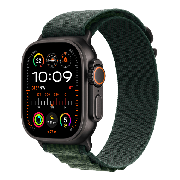 Apple Watch Ultra 2 GPS + Cellular Black Titanium Case with Alpine Loop Medium (Dark Green, 49mm, IWU2CEL49BLKTIMX4R3)