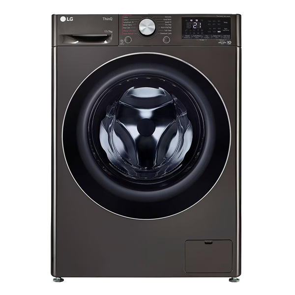 LG 11 Kg (Wash) / 7 Kg (Dry) Ai Direct Drive with Wi-Fi Front Load Fully Automatic Washer Dryer (FHD1107STB, With Steam+ Less Wrinkles, Black Steel)