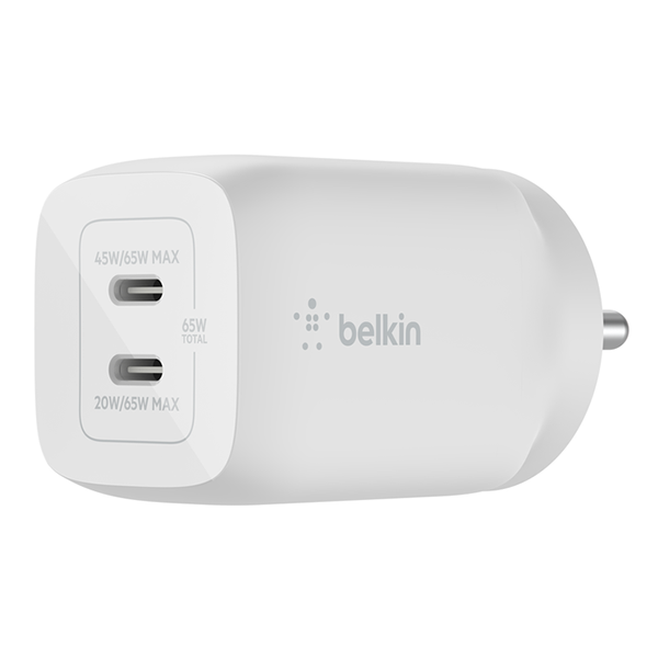 Belkin 65W GaN Dual port USB C PD 3.0 Fast Charger with PPS Technology (BELWA65WDUALUSBCGAN)