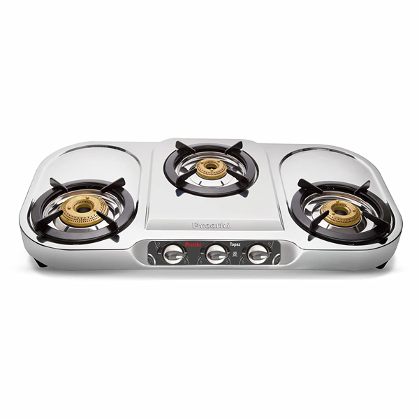 Preethi Stylo steel slim stainless steel 3 burner gas stove, Manual Ignition (STYLOSTEELSLIM3B)