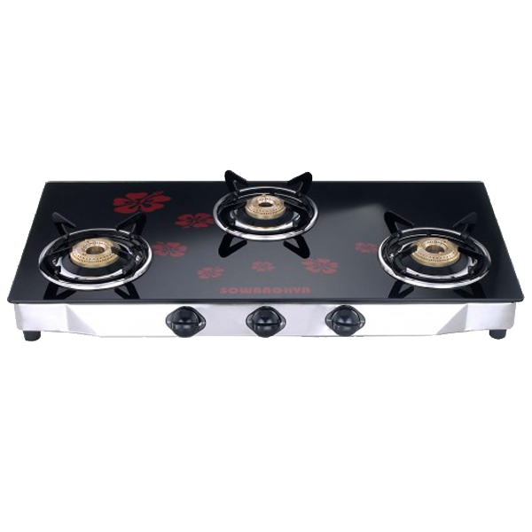 Sowbaghya 3 Burner Glass Top Gas Stove (3BSOWBAGHYAELITE)