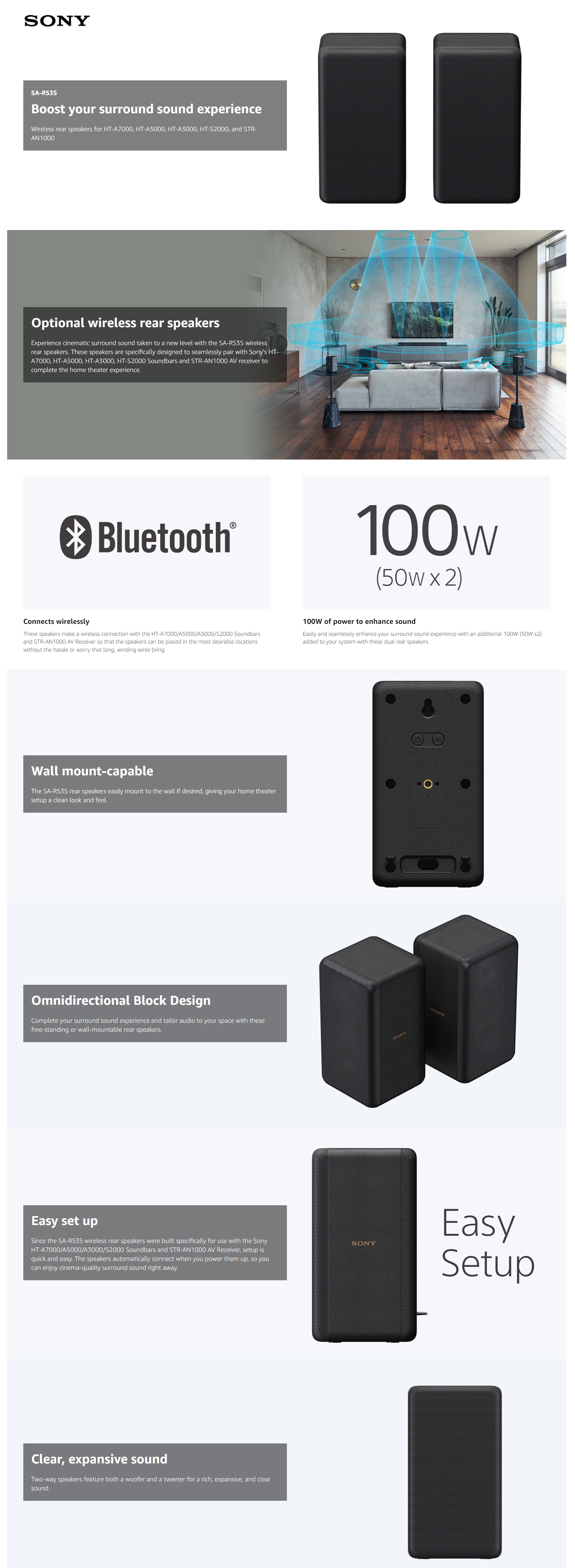 Sony SA-RS3S Wireless Rear Speakers (SARS3S)