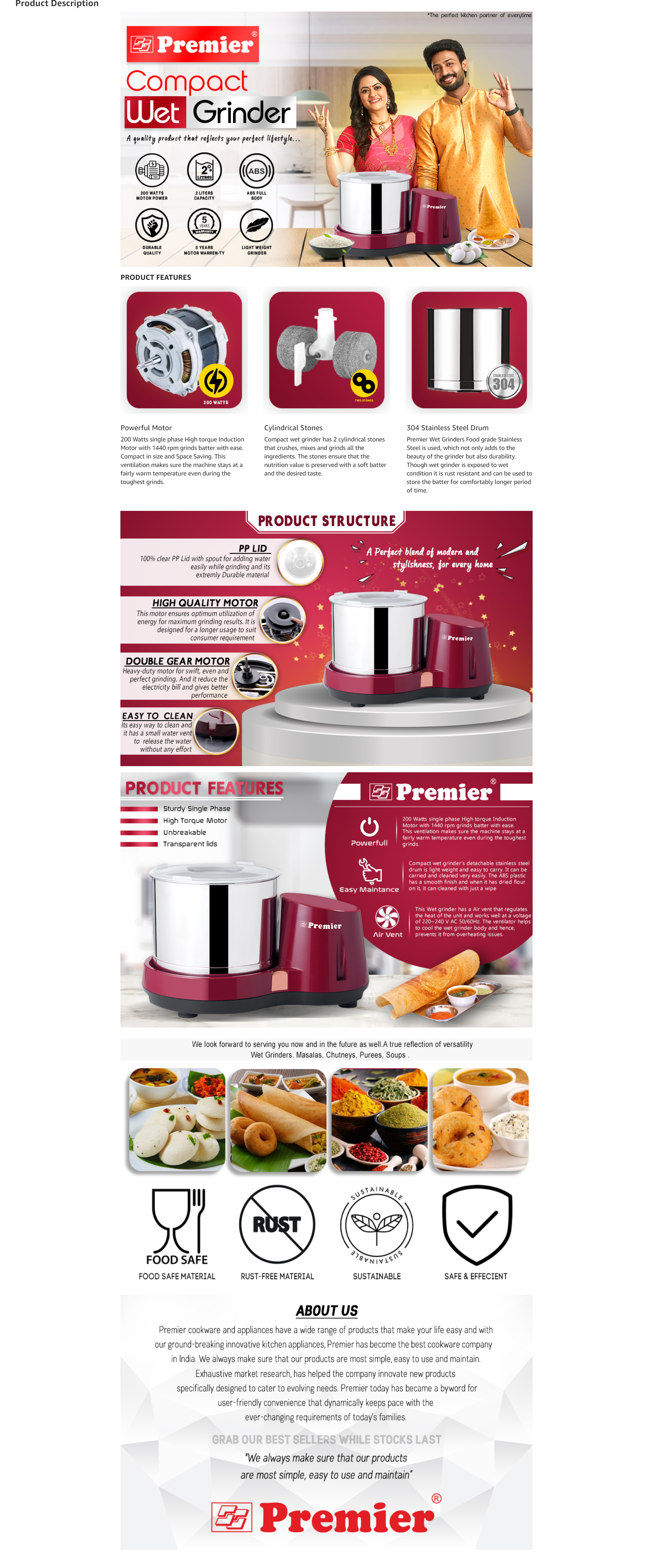 Premier Compact PG 501 , 2L Wet Grinder Red (2LPREMIERCOMPACT)