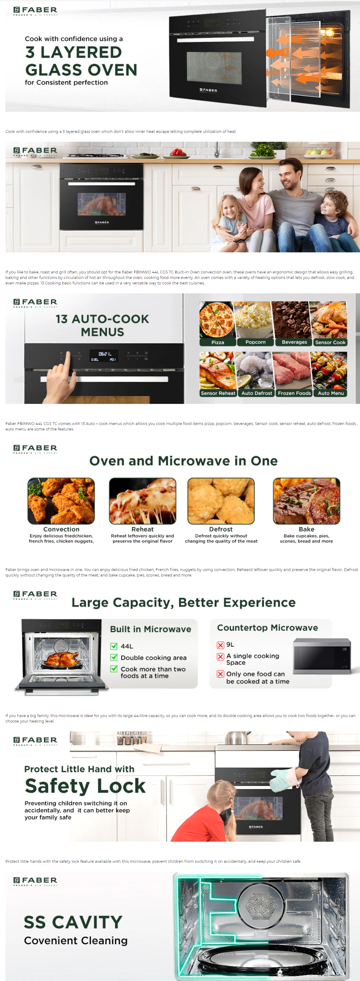 FABER FBIMWO 44L Built-in Microwave Oven with 13 Autocook Menu (Black, FBIMWO44LCGSTC)