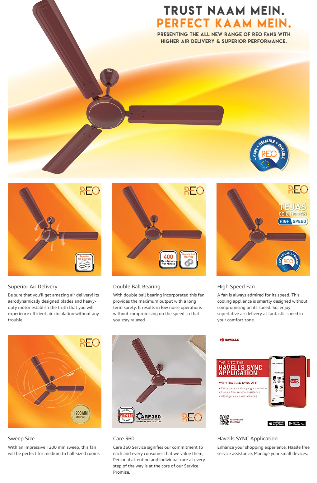 Havells REO TEJAS 1200MM 1200 mm Anti Dust 3 Blade Ceiling Fan (48TEJASES)