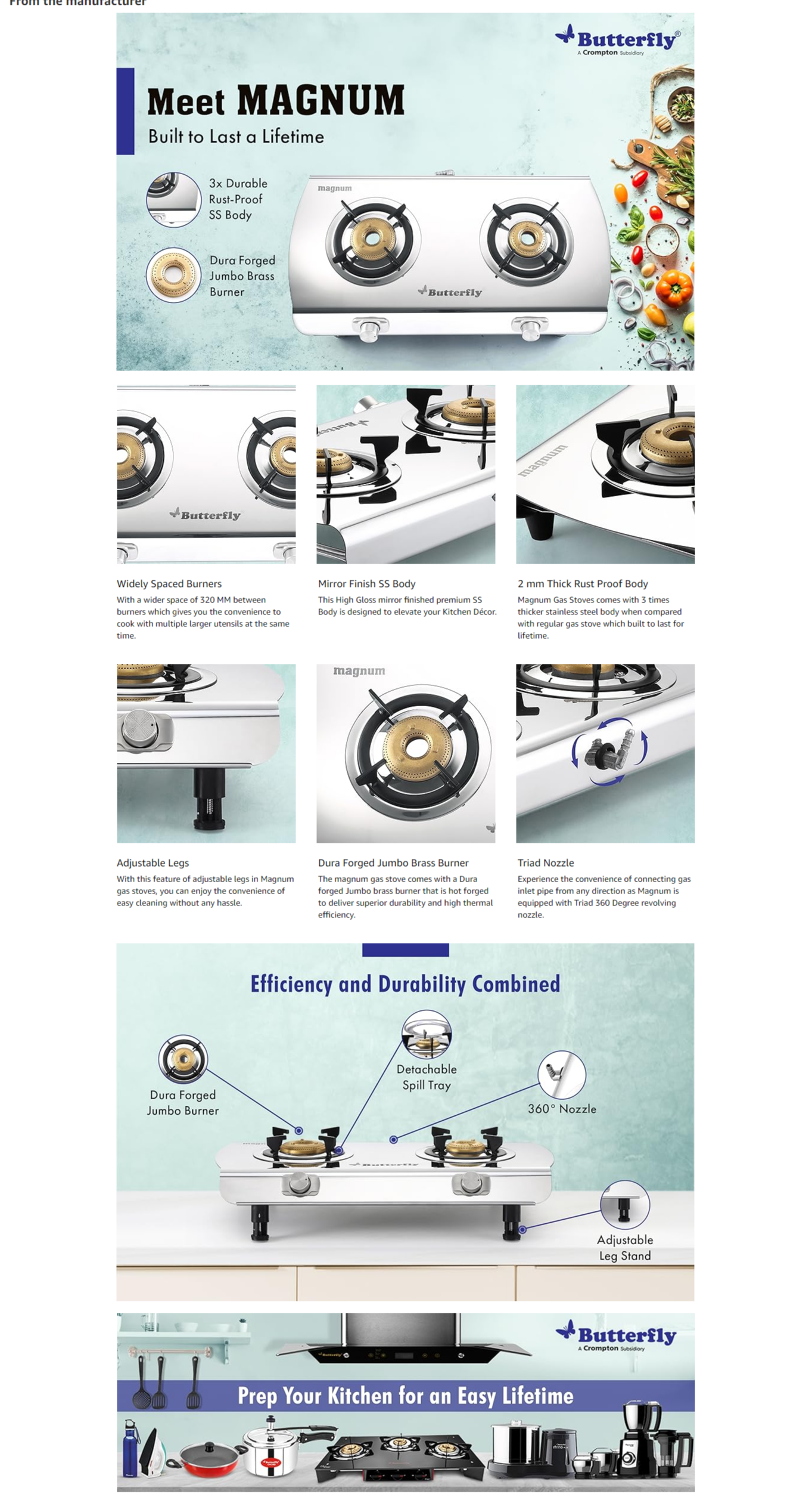 Butterfly Magnum Stainless Steel 2 Burner Gas Stove (2BMAGNUMLPGSS)