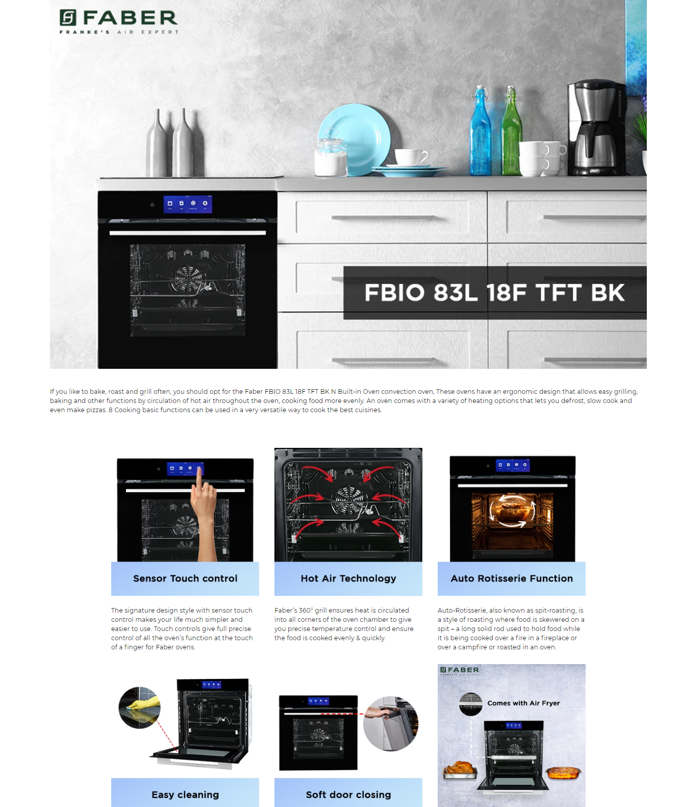 Faber FBIO 83L 18F TFT BK N Built In Oven With Air Fryer (FBIO83L18FTFTBKN)