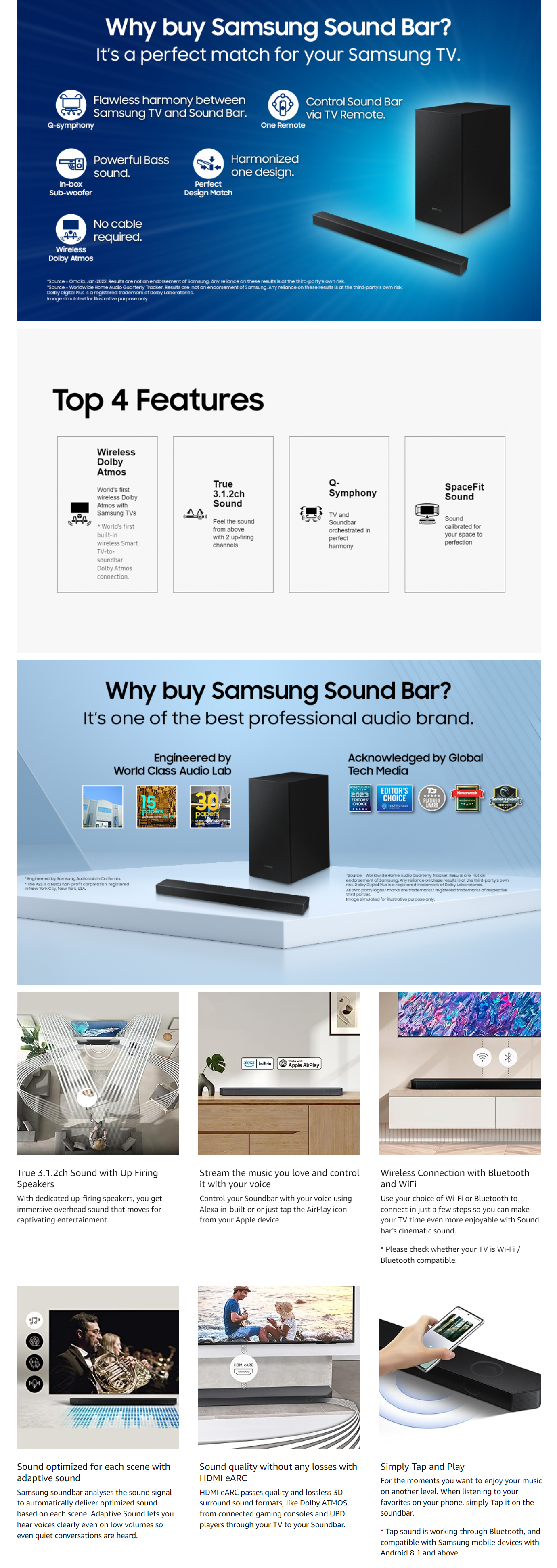 SAMSUNG HW-Q700C/XL Wireless Dolby Atmos Wi-fi, Q-Symphony Built-in Alexa 320 W Bluetooth Soundbar (HWQ700C)