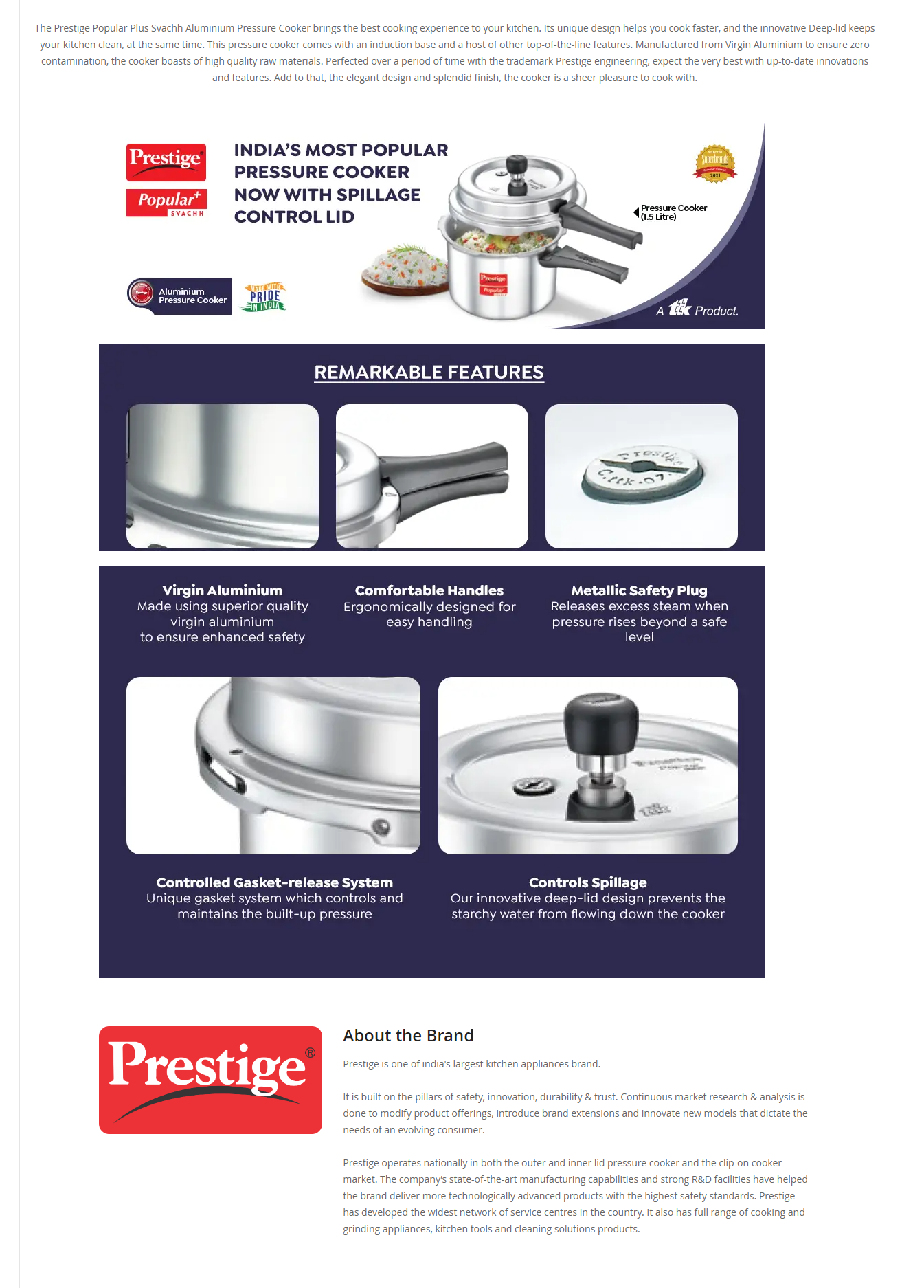 Prestige 3L Popular Svachh Aluminium Pressure Cooker (3LPOPPLSALUSVACHHCKR)