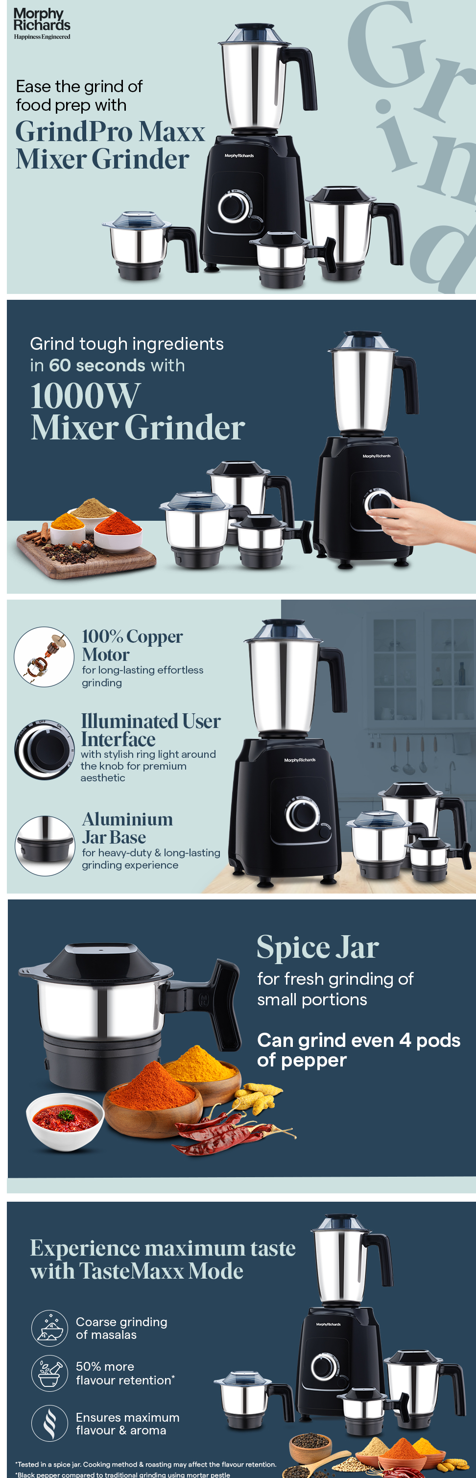 Morphy Richards GrindPro Maxx 4 Jar 1000W Mixer Grinder (Black, MRGRINDPROMAXX1000W)