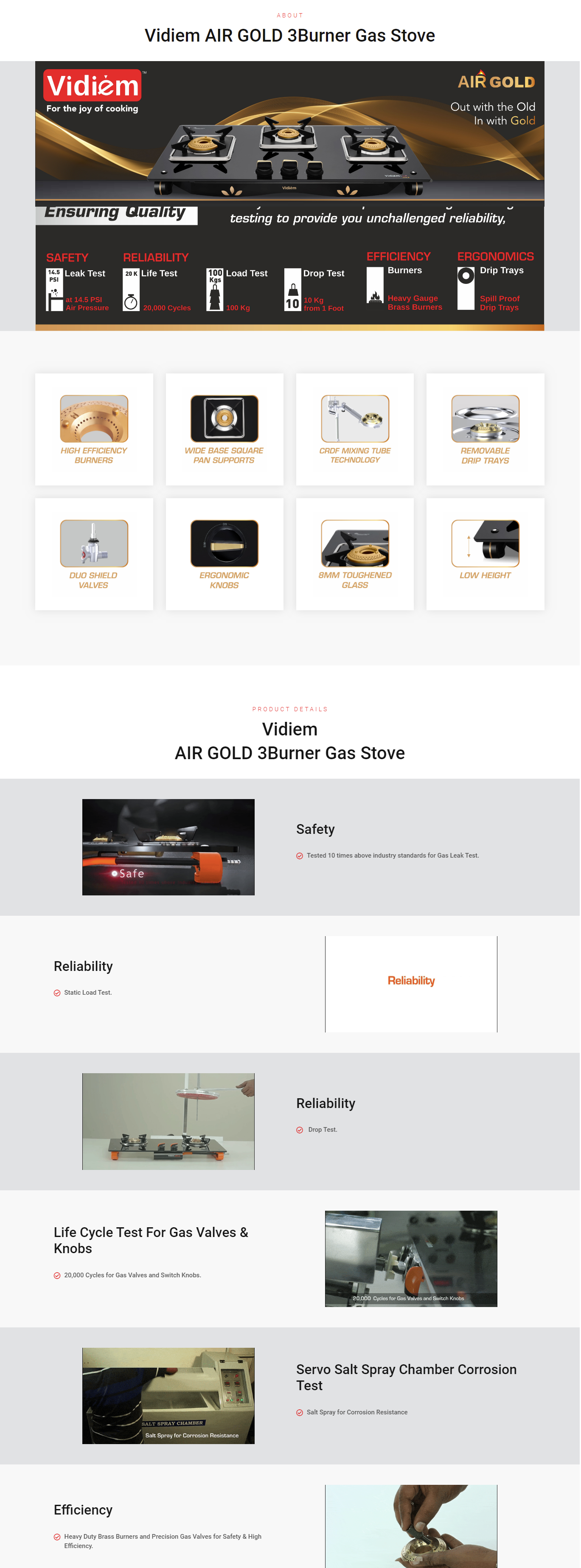 Vidiem AIR Gold 3Burner Gas Stove (VIDIEMAIRGOLD3B)