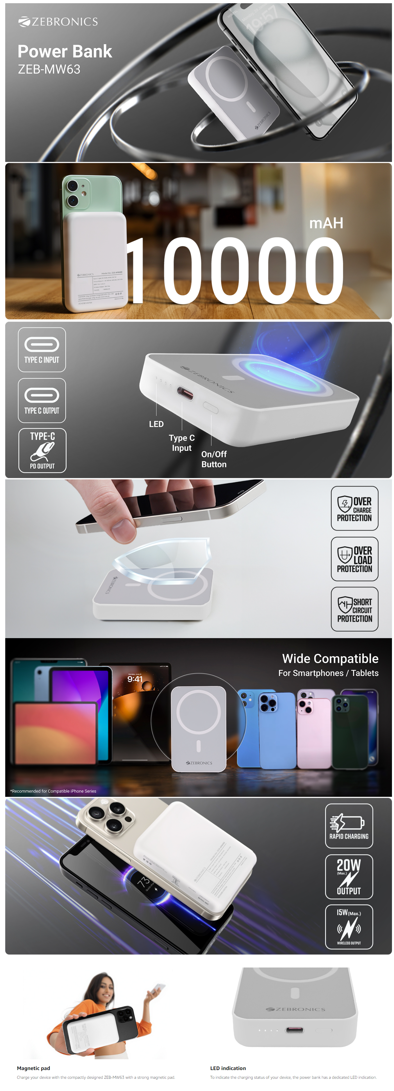 ZEBRONICS MW63 Wireless Power Bank (10000 mAh, ZEBA247MW6310000MAH)