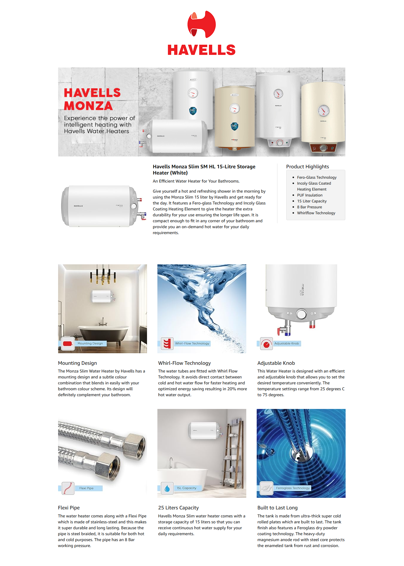 Havells 15 L Monza Slim I Water Heater (15LMONZSLIMI4SHLSMFP)