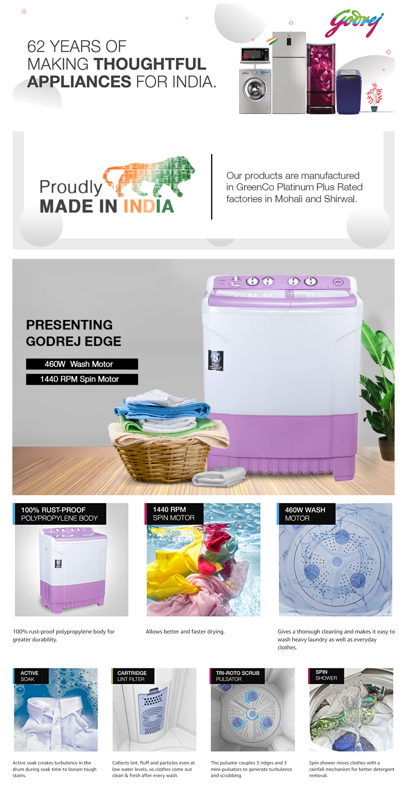 Godrej 8 kg Semi Automatic Top Load White, Purple (WSEDGE805.0TB3MLAVDR)