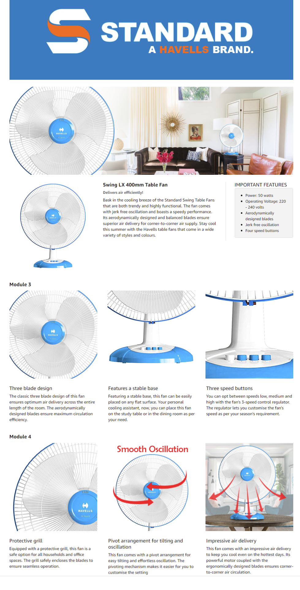 Havells Swing LX High Speed 400mm Table Fan (400MMSWINGLXHSTF)