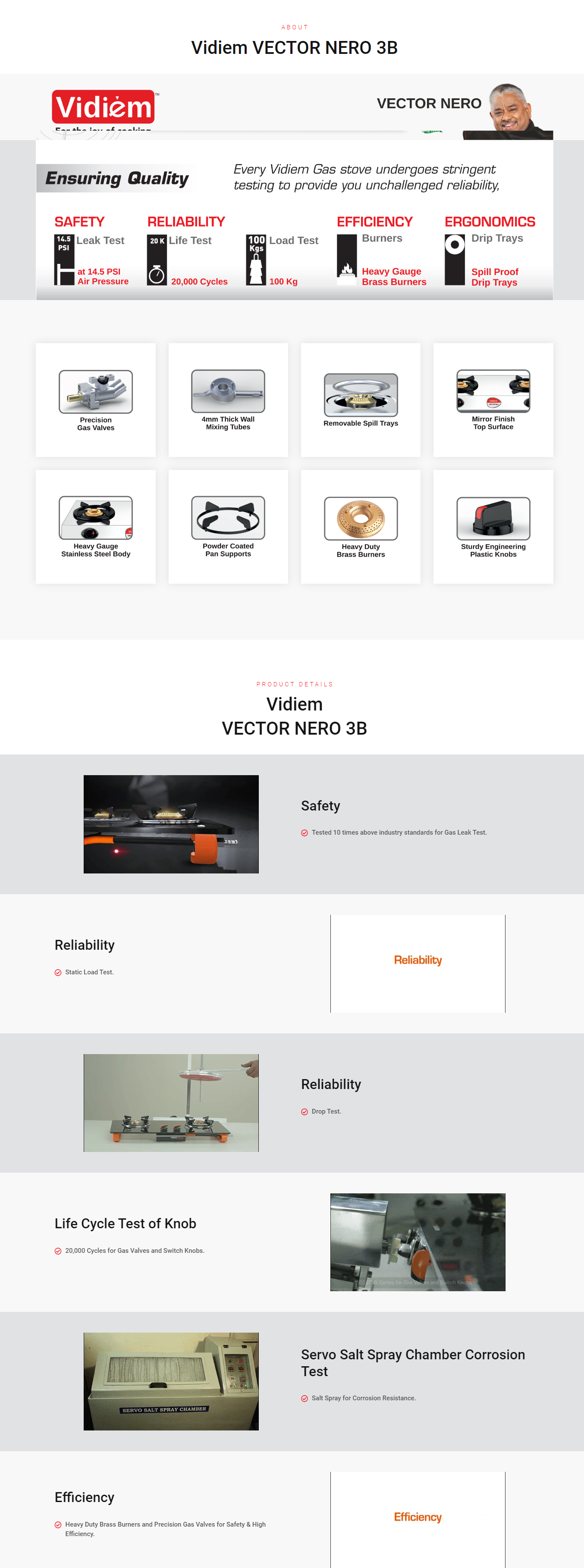 Vidiem Vector Nero 3B SS Stainless Steel Gas Stove (VIDIEMVECTORNERO3B)