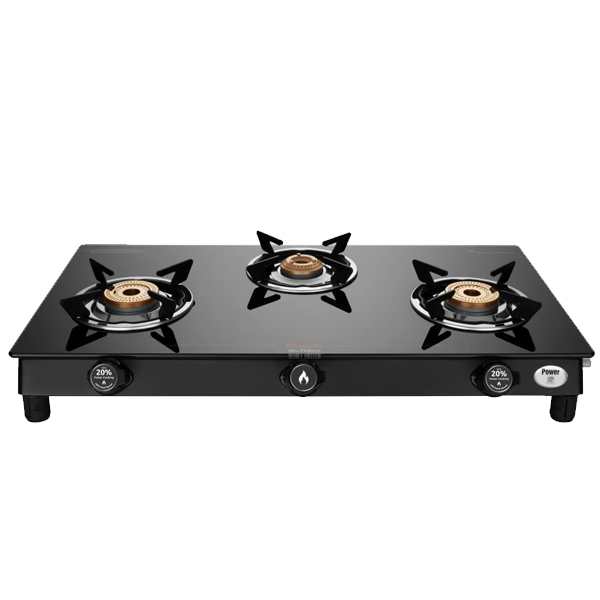 Preethi Sparkle Power Duo Glass Top Gas Stove 3 Burner (SPARKLEPOWERDUO3BATI)