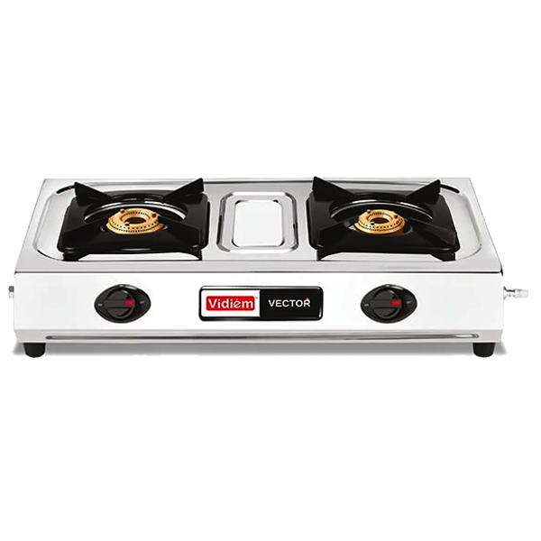 Vidiem Vector Plus 2B Stainless Steel Manual Gas Stove  (2 Burners) (VIDIEMVECTORNERO2B)